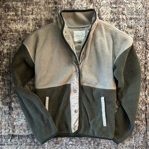Thread & Supply Olive and Cream Fleece Button Jacket